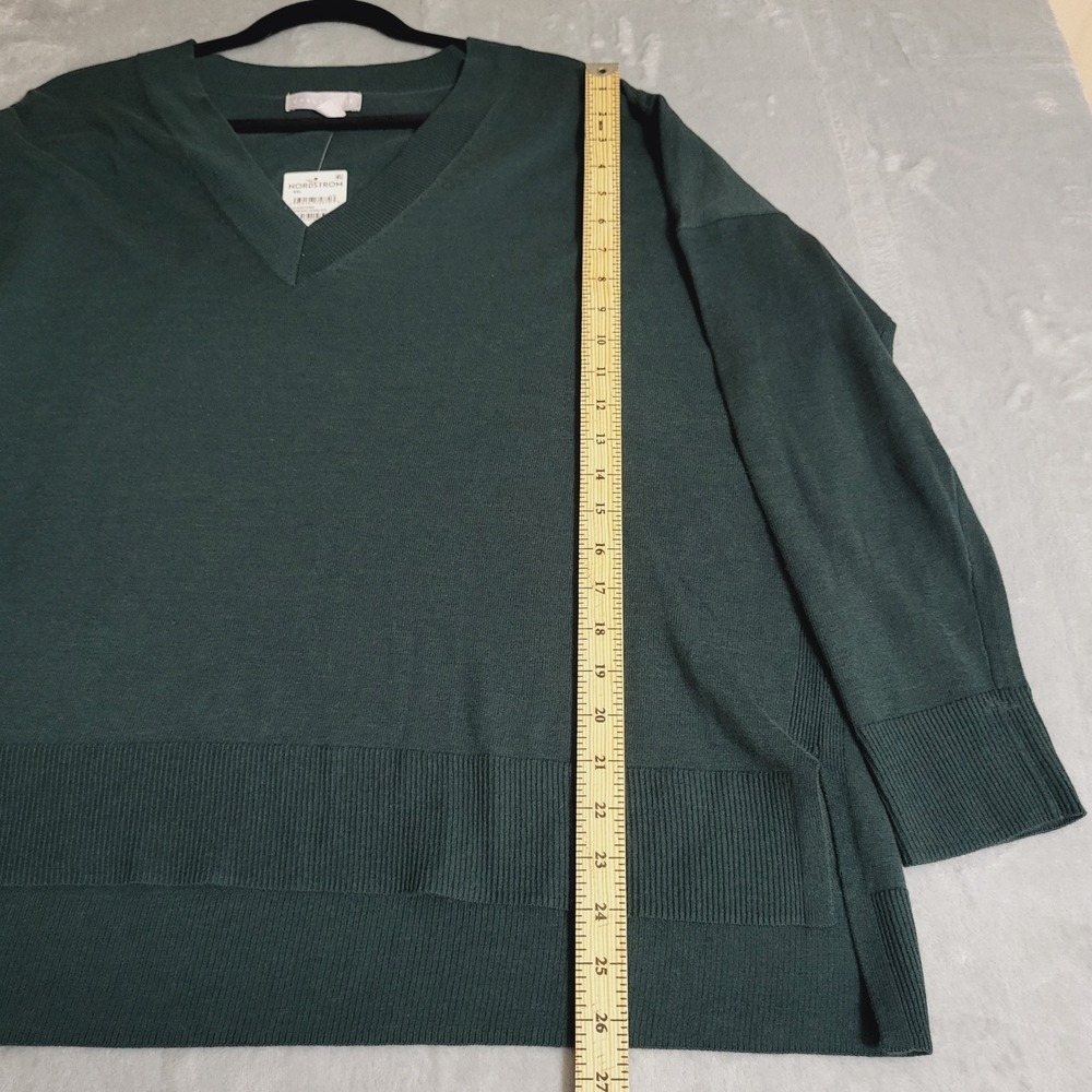 Chelsea28 Dark Green Oversized V-Neck Sweater Plus XXL NWT High-Low Neutral‎ - Picture 6 of 9